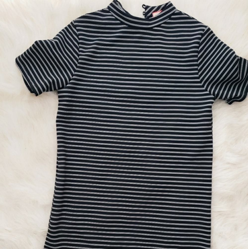 Black & White Stripped Dress with Collar
